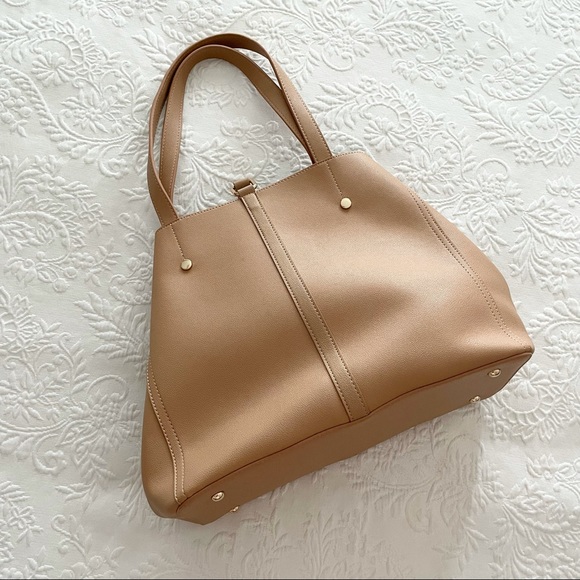 NWOT Lulus Back to Business Tan Tote Vegan Faux Leather - Picture 5 of 10